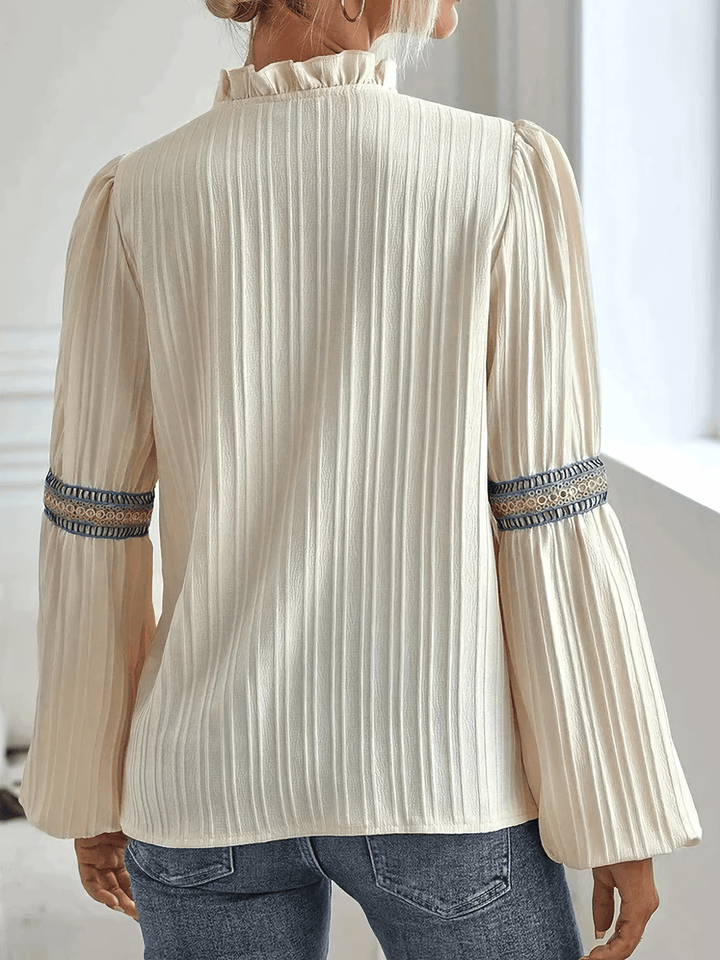 Women's Long Sleeve Blouse with Delicate Pleats-Metro Lane Plaza