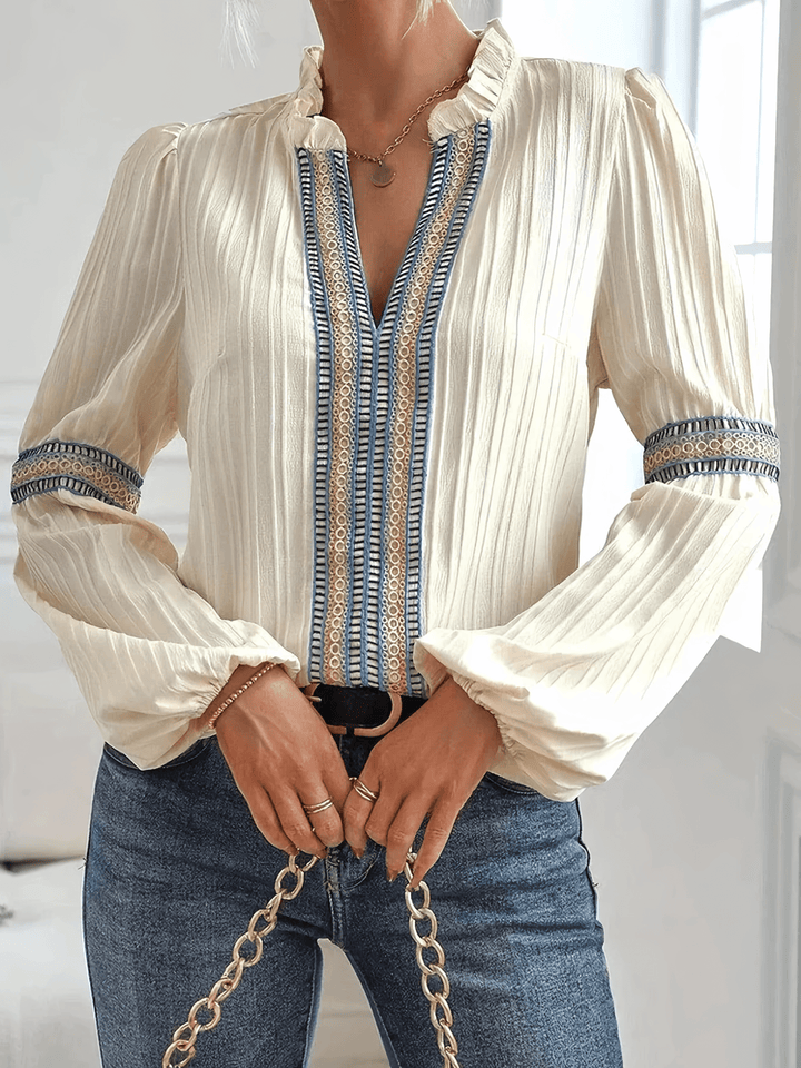 Women's Long Sleeve Blouse with Delicate Pleats-Metro Lane Plaza
