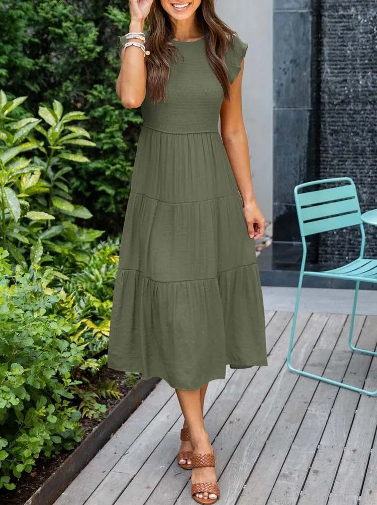 Leana | Women's Flowing A-Line Midi Dress-Metro Lane Plaza