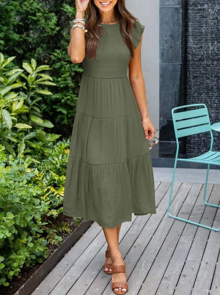 Leana | Women's Flowing A-Line Midi Dress-Metro Lane Plaza