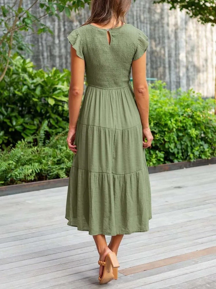 Leana | Women's Flowing A-Line Midi Dress-Metro Lane Plaza