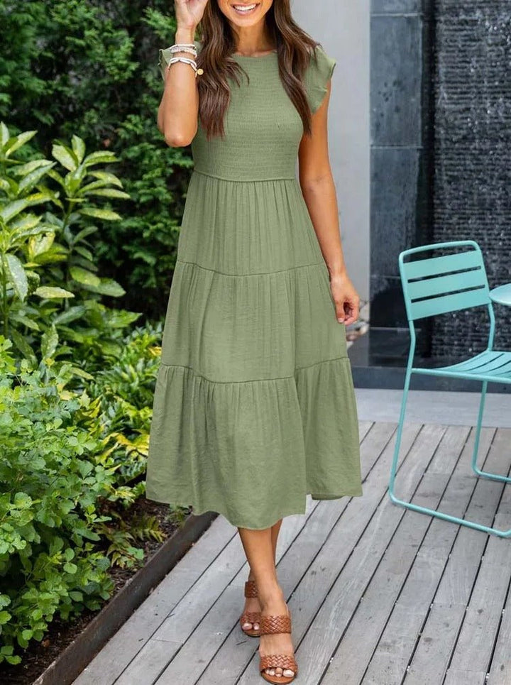 Leana | Women's Flowing A-Line Midi Dress-Metro Lane Plaza