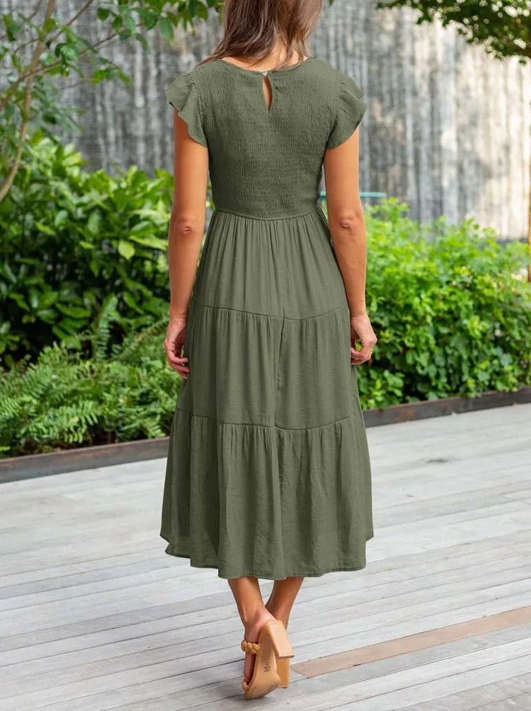 Leana | Women's Flowing A-Line Midi Dress-Metro Lane Plaza