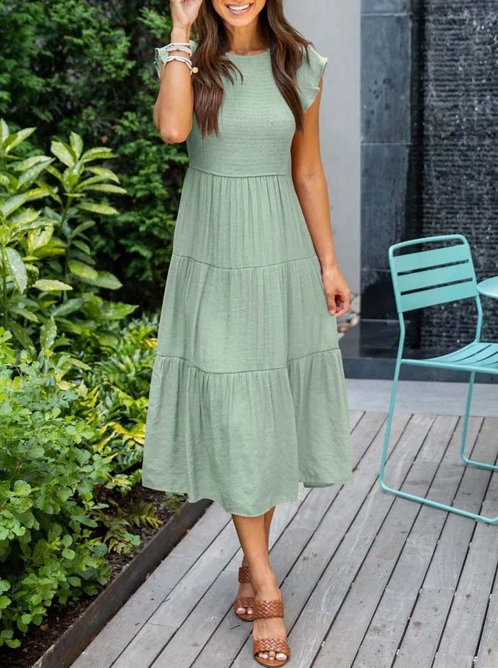 Leana | Women's Flowing A-Line Midi Dress-Metro Lane Plaza