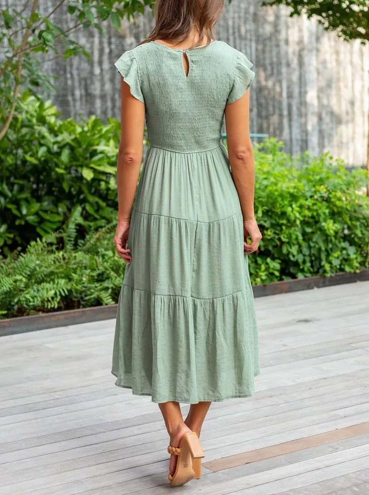 Leana | Women's Flowing A-Line Midi Dress-Metro Lane Plaza