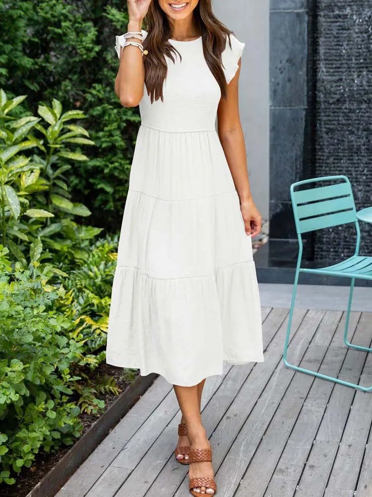 Leana | Women's Flowing A-Line Midi Dress-Metro Lane Plaza