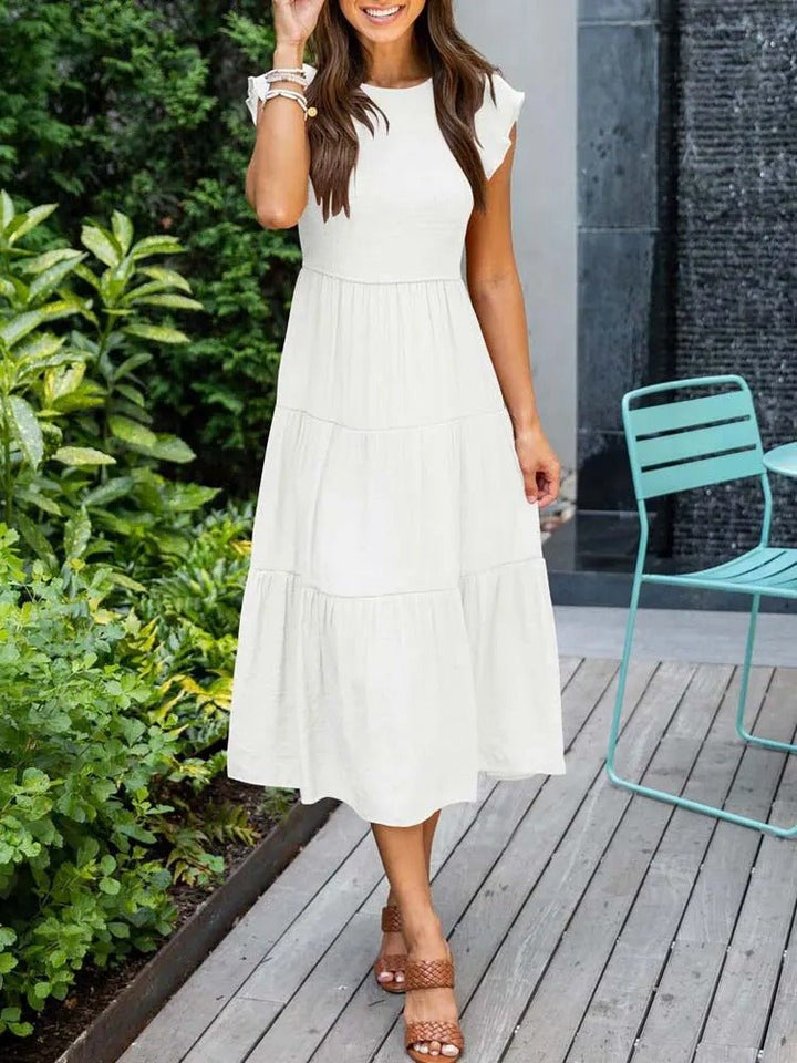 Leana | Women's Flowing A-Line Midi Dress-Metro Lane Plaza