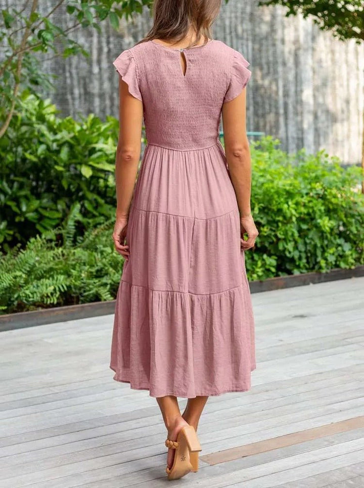 Leana | Women's Flowing A-Line Midi Dress-Metro Lane Plaza