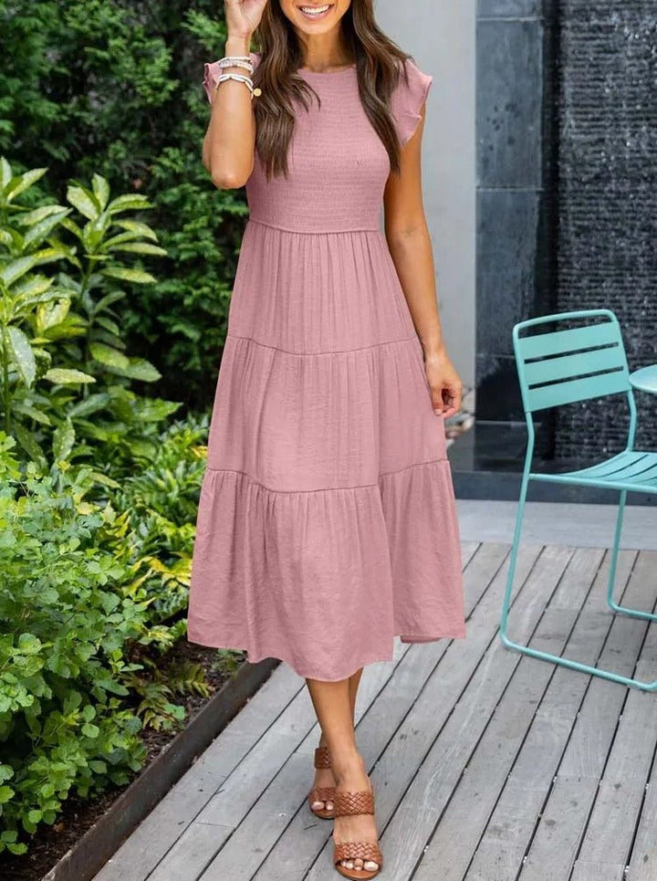 Leana | Women's Flowing A-Line Midi Dress-Metro Lane Plaza