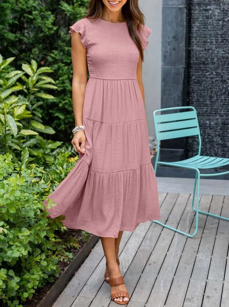 Leana | Women's Flowing A-Line Midi Dress-Metro Lane Plaza