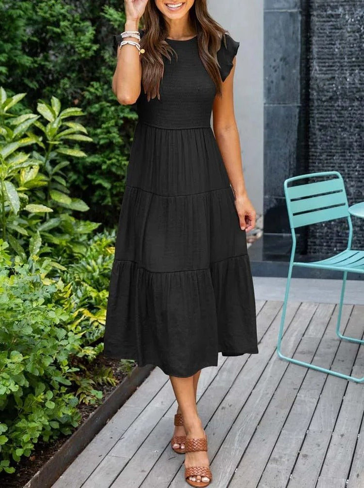Leana | Women's Flowing A-Line Midi Dress-Metro Lane Plaza