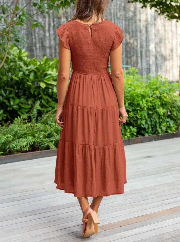 Leana | Women's Flowing A-Line Midi Dress-Metro Lane Plaza