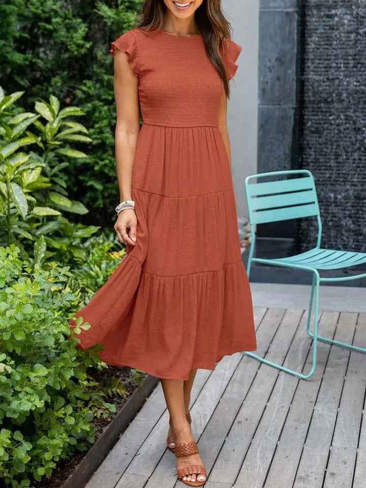 Leana | Women's Flowing A-Line Midi Dress-Metro Lane Plaza