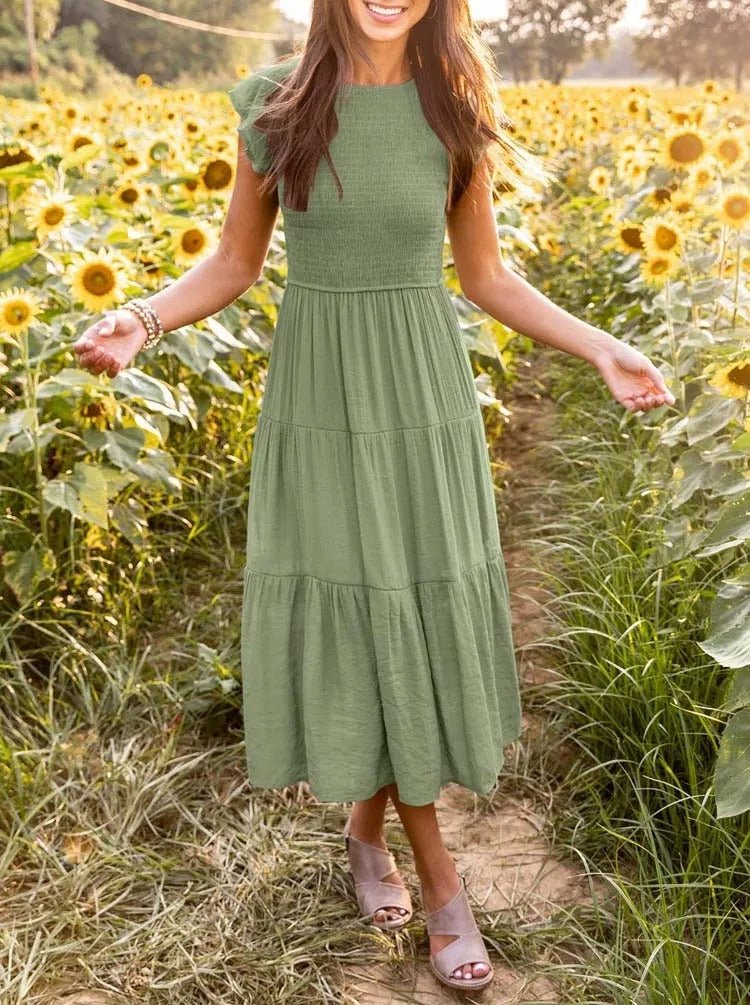 Leana | Women's Flowing A-Line Midi Dress-Metro Lane Plaza