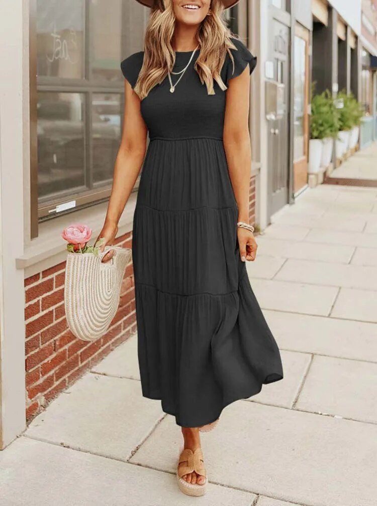 Leana | Women's Flowing A-Line Midi Dress-Metro Lane Plaza