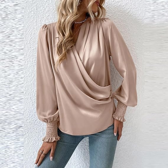 Women's Ruched Blouse with Long Sleeves-Metro Lane Plaza