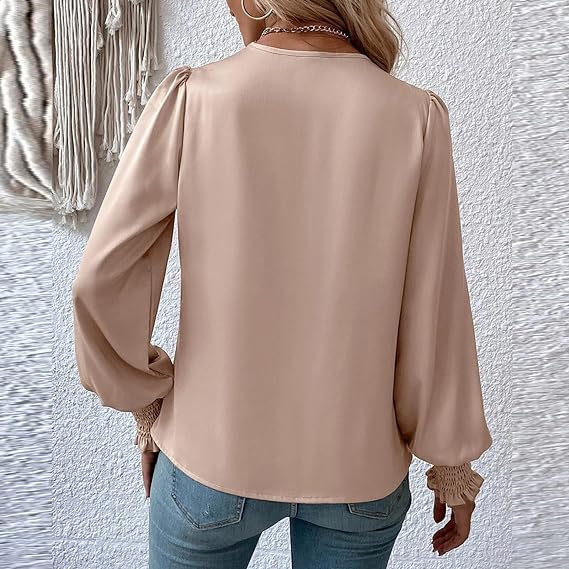 Women's Ruched Blouse with Long Sleeves-Metro Lane Plaza