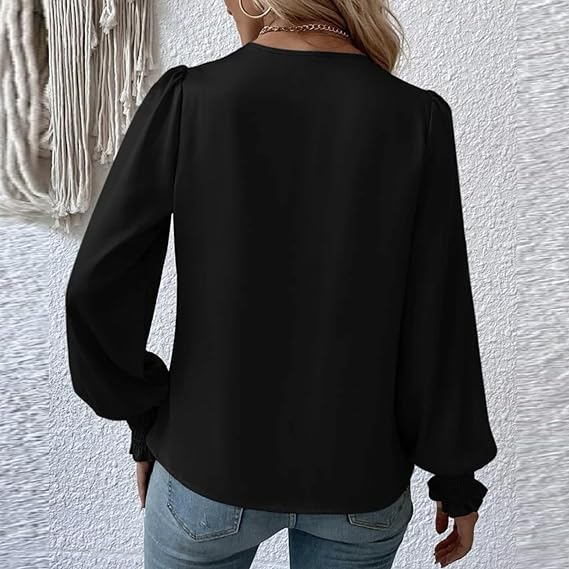 Women's Ruched Blouse with Long Sleeves-Metro Lane Plaza