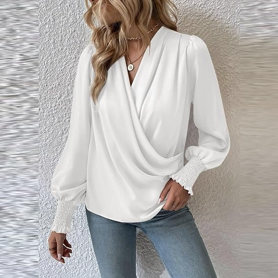 Women's Ruched Blouse with Long Sleeves-Metro Lane Plaza