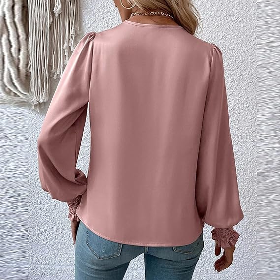 Women's Ruched Blouse with Long Sleeves-Metro Lane Plaza