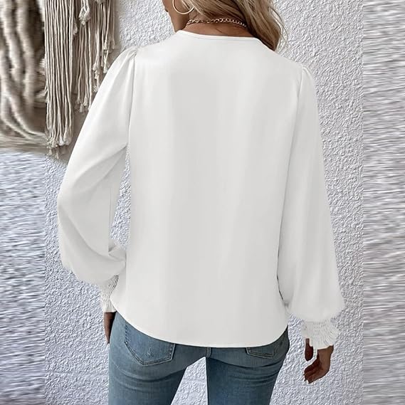 Women's Ruched Blouse with Long Sleeves-Metro Lane Plaza