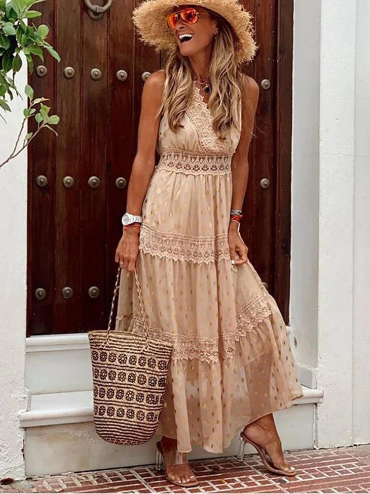 Lola | Women's Boho Lace Maxi Dress-Metro Lane Plaza