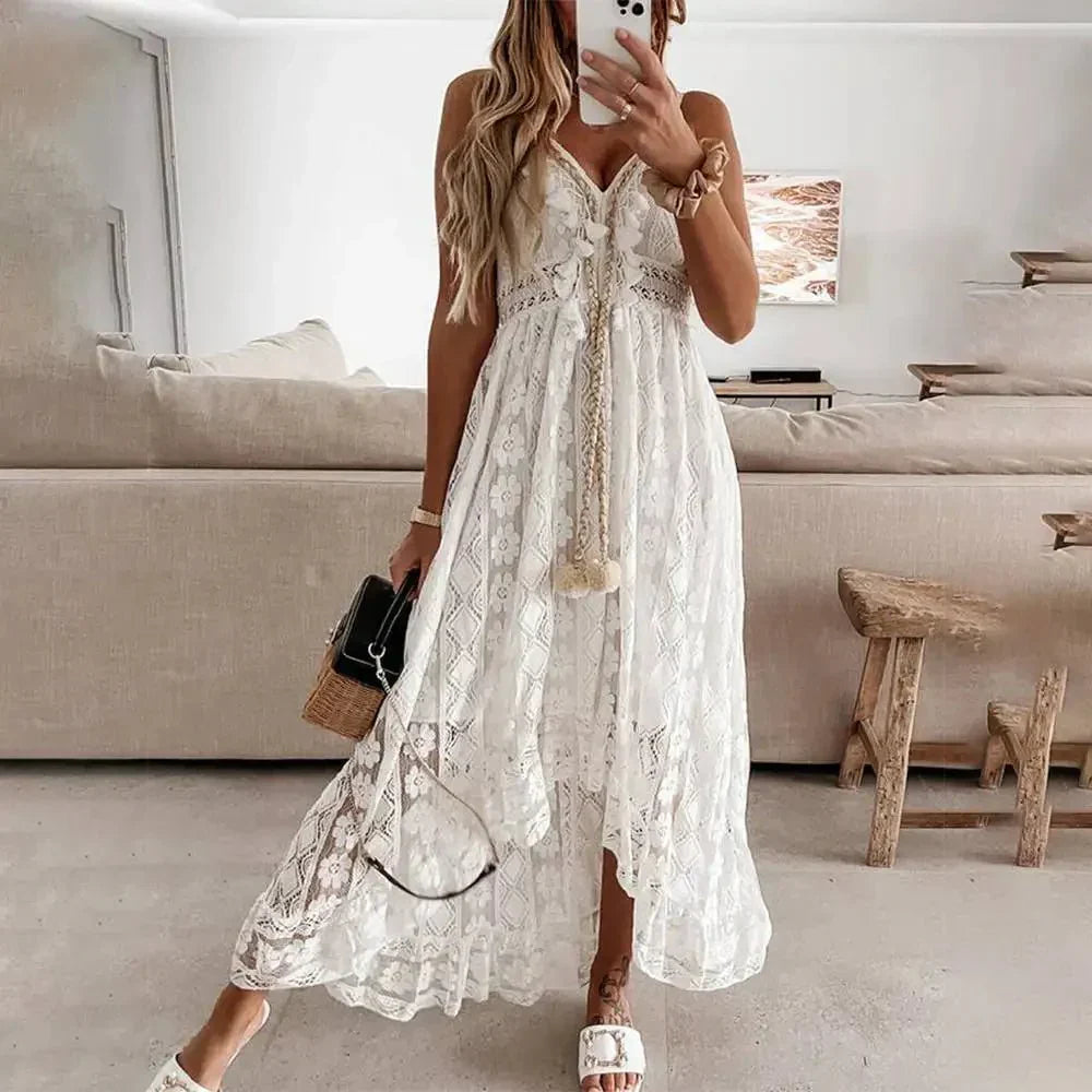 Maya | Women's Boho Lace Maxi Dress-Metro Lane Plaza