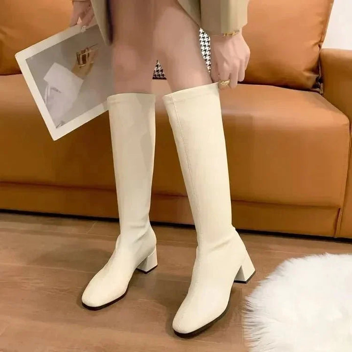 Botas elegantes para mulher, de cano até ao joelho, com salto grosso