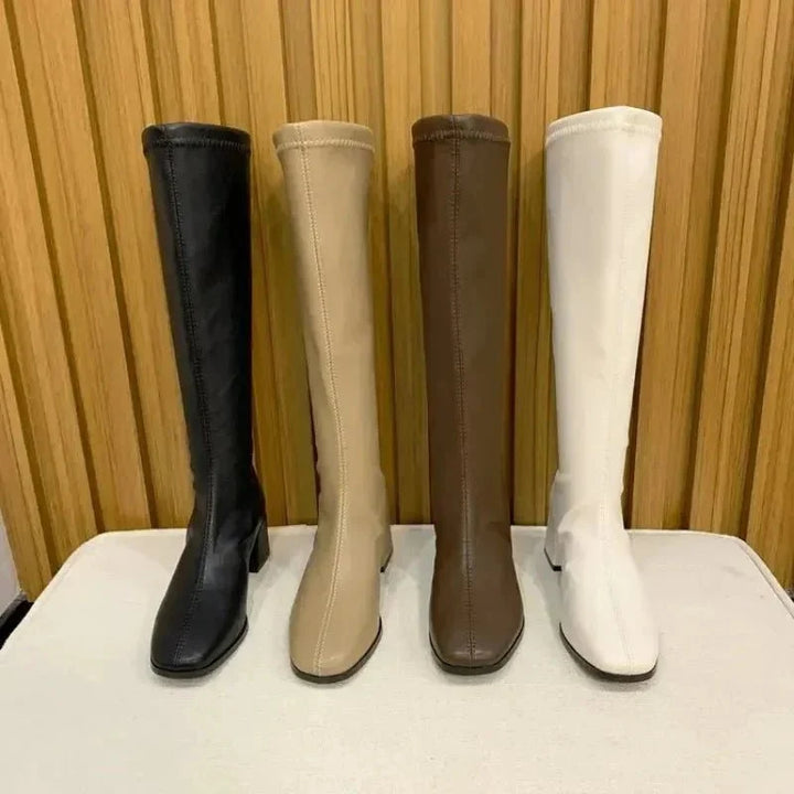 Botas elegantes para mulher, de cano até ao joelho, com salto grosso