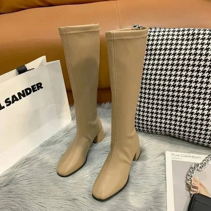 Botas elegantes para mulher, de cano até ao joelho, com salto grosso