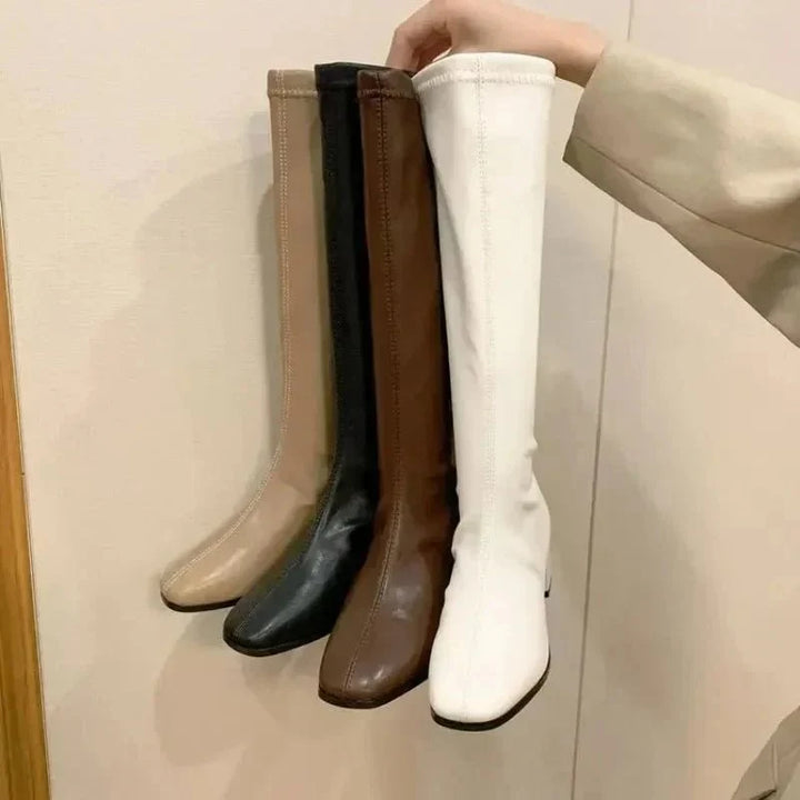 Botas elegantes para mulher, de cano até ao joelho, com salto grosso