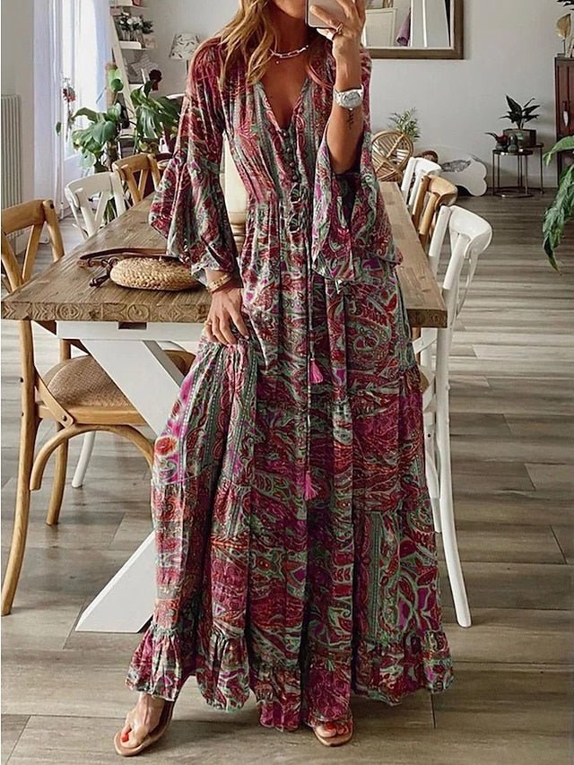 Martha | Women's Flowing Printed Maxi Dress-Metro Lane Plaza
