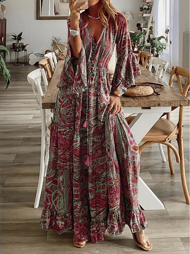 Martha | Women's Flowing Printed Maxi Dress-Metro Lane Plaza