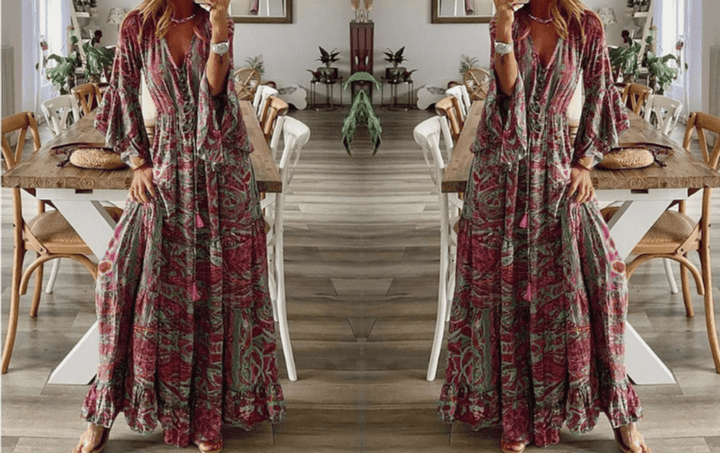 Martha | Women's Flowing Printed Maxi Dress-Metro Lane Plaza