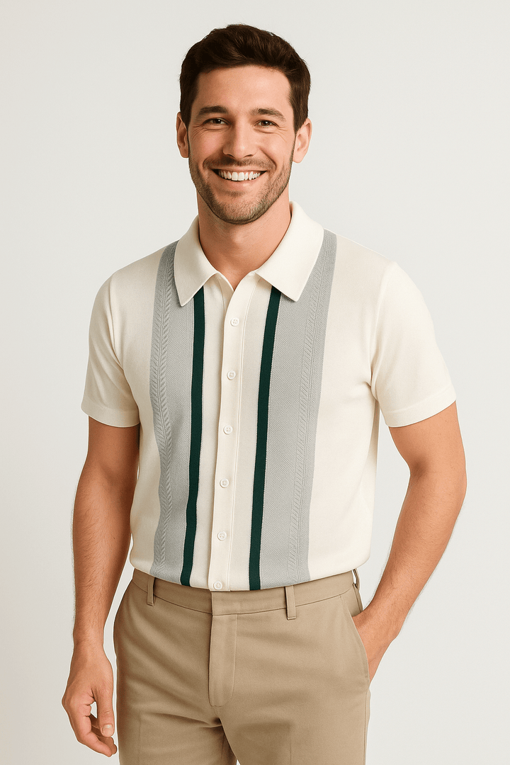 Miles | Men's Short-Sleeve Striped Knit Top-Metro Lane Plaza