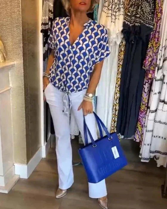 Women's Printed Blouse with Airy Fit-Metro Lane Plaza