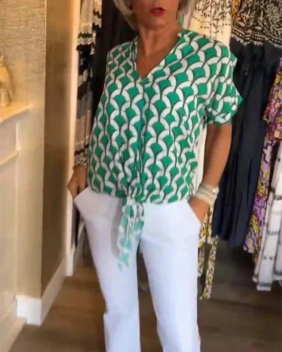 Women's Printed Blouse with Airy Fit-Metro Lane Plaza