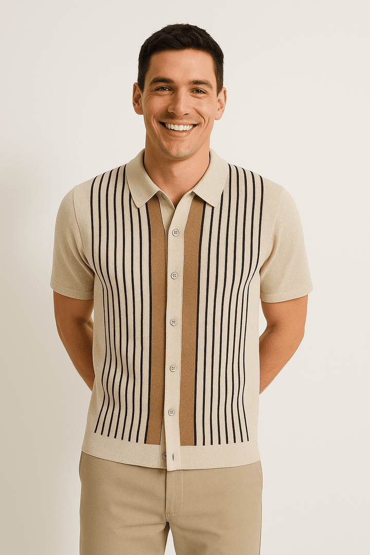 Nathan | Men's Striped Short Sleeve Polo Shirt-Metro Lane Plaza