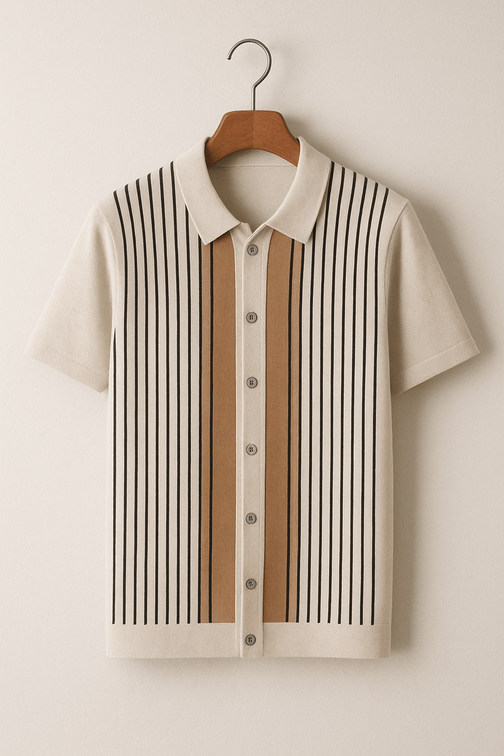 Nathan | Men's Striped Short Sleeve Polo Shirt-Metro Lane Plaza