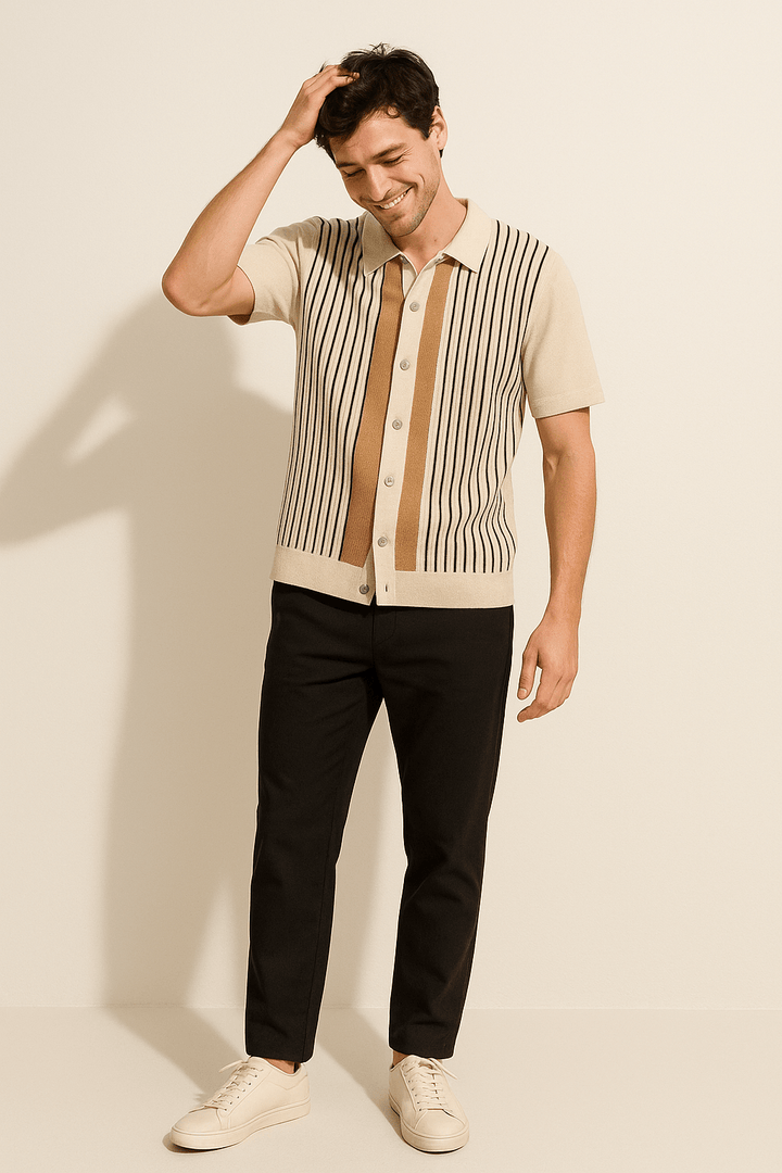 Nathan | Men's Striped Short Sleeve Polo Shirt-Metro Lane Plaza