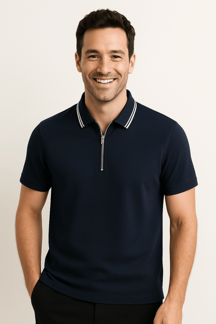 Nathaniel | Men's Zippered Polo Shirt-Metro Lane Plaza