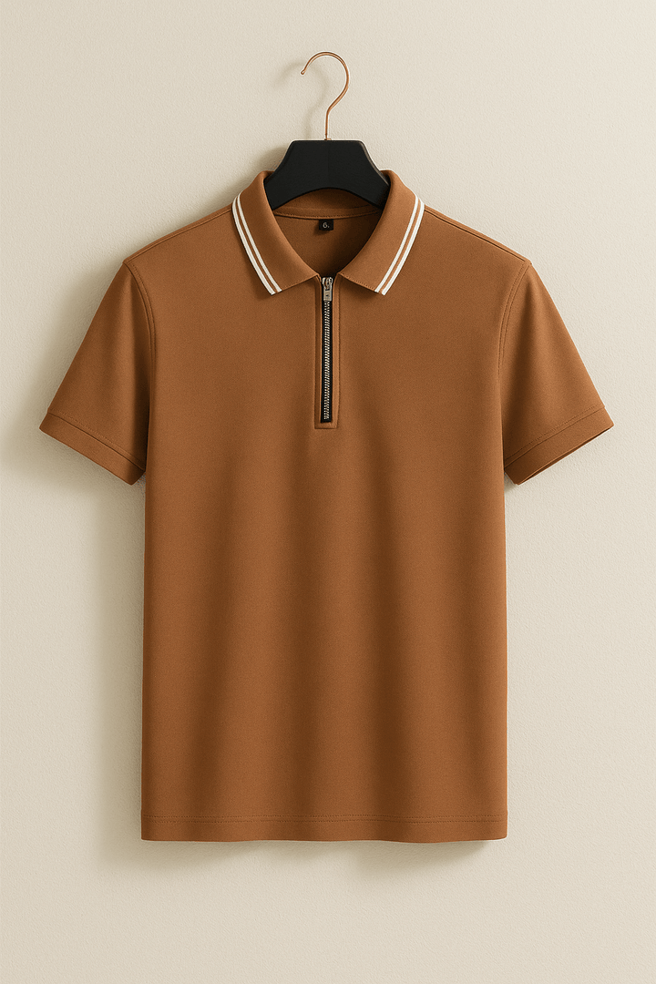 Nathaniel | Men's Zippered Polo Shirt-Metro Lane Plaza