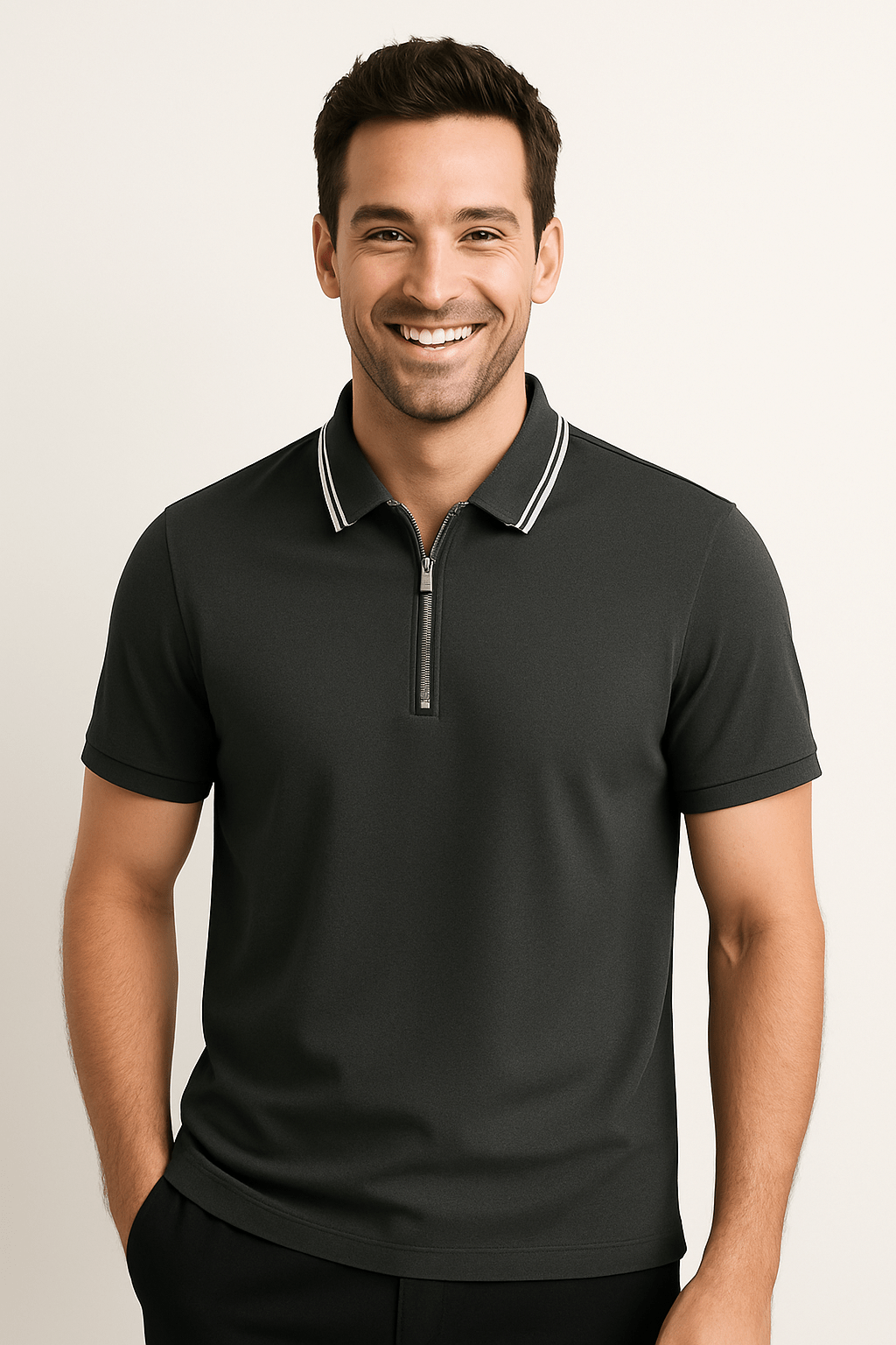 Nathaniel | Men's Zippered Polo Shirt-Metro Lane Plaza