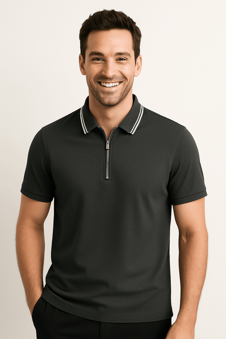 Nathaniel | Men's Zippered Polo Shirt-Metro Lane Plaza