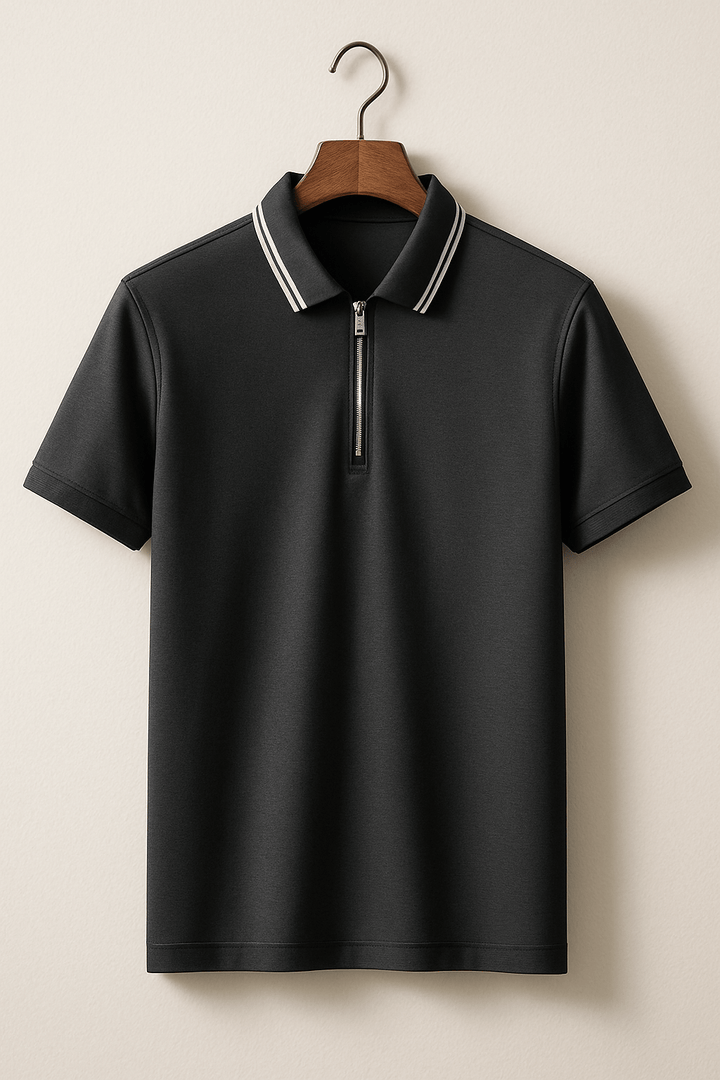 Nathaniel | Men's Zippered Polo Shirt-Metro Lane Plaza