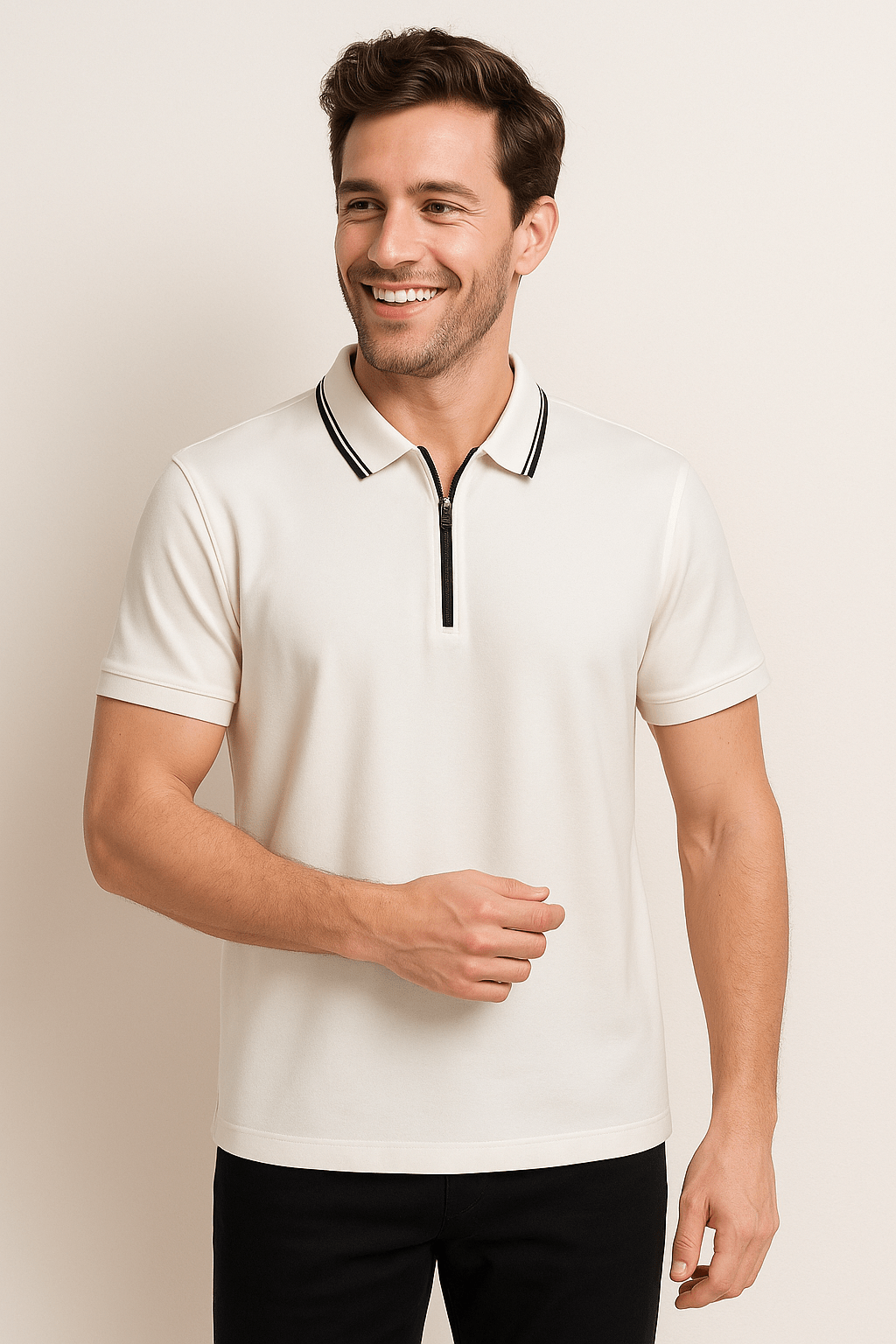 Nathaniel | Men's Zippered Polo Shirt-Metro Lane Plaza