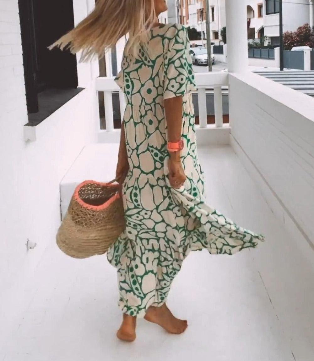 Nicole | Women's Printed Maxi Dress-Metro Lane Plaza