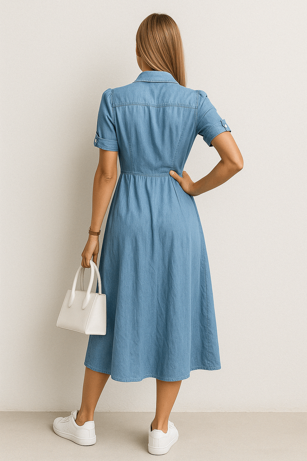 Rebekka | Women's Denim Midi Dress-Metro Lane Plaza