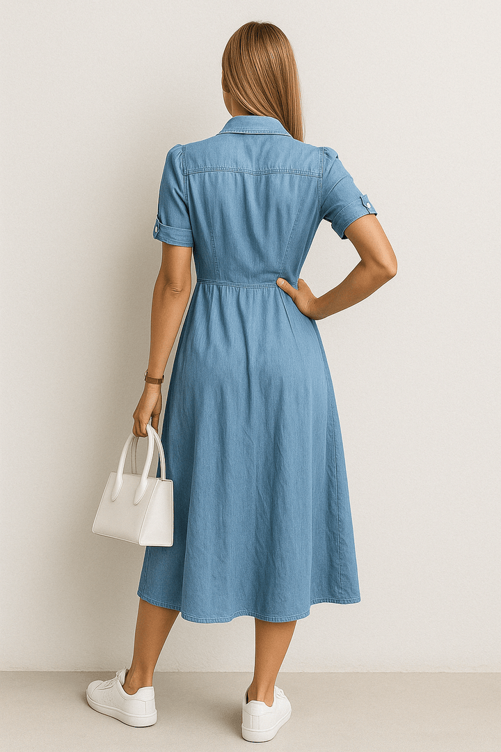 Rebekka | Women's Denim Midi Dress-Metro Lane Plaza