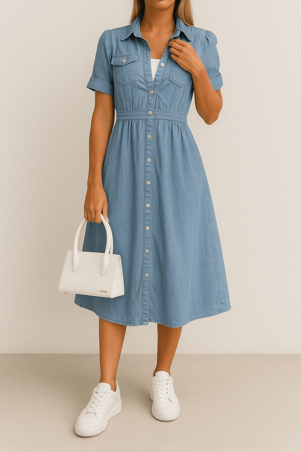 Rebekka | Women's Denim Midi Dress-Metro Lane Plaza